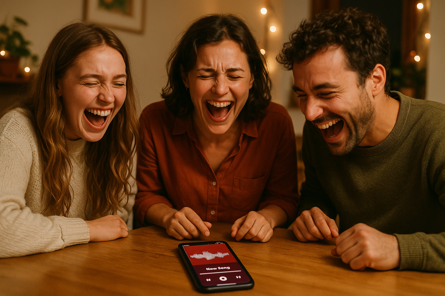 Amis heureux écoutant une chanson sur téléphone - Tailor Tune