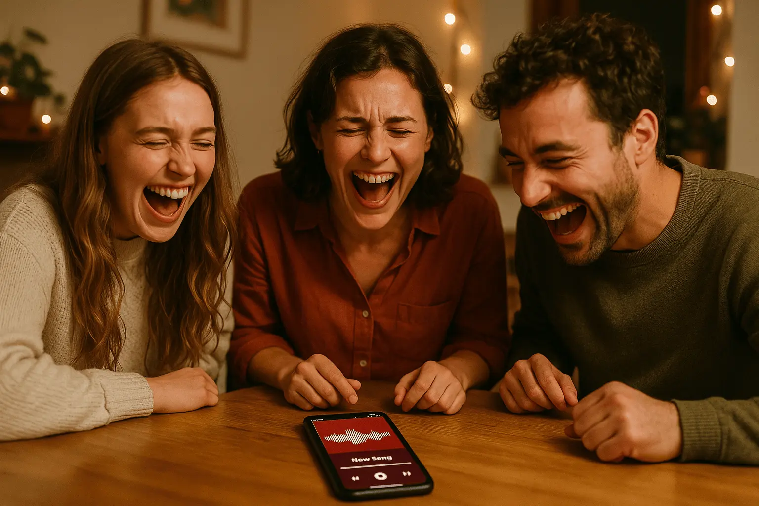 Amis heureux écoutant une chanson sur téléphone - Tailor Tune