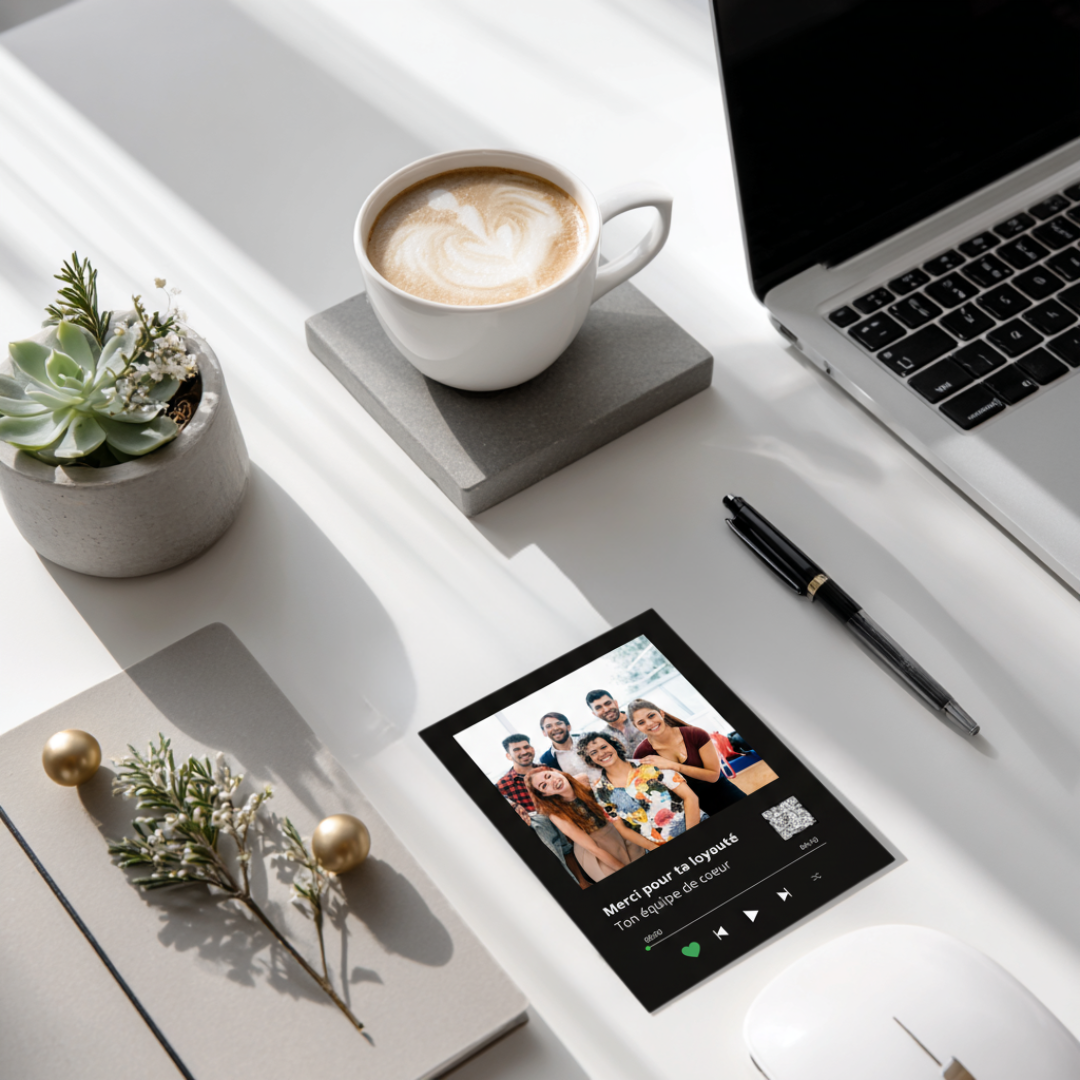 Kolega drží personalizovaný dárek obdržený k Vánocům