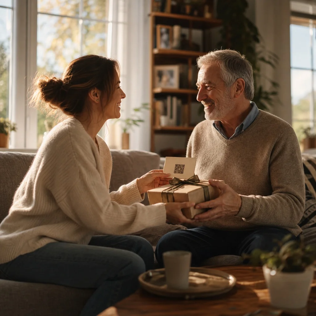 Cadeau de fête des pères avec carte QR code vers une chanson personnalisée