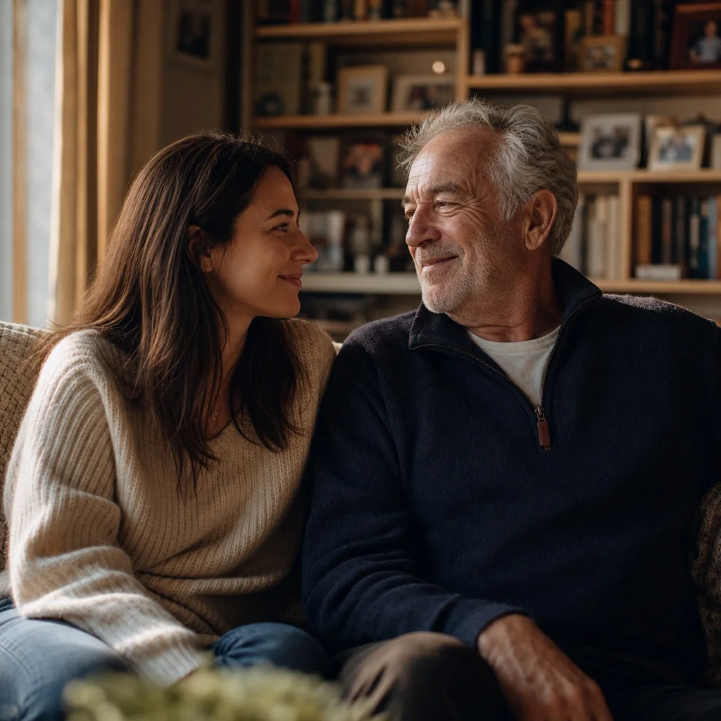 Père et fille partageant un moment complice pour la fête des pères